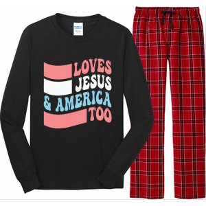 Christian Loves Jesus And America Too 4th Of July Long Sleeve Pajama Set