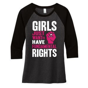 Cyndi Lauper Just Want To Have Fundamental Rights Women's Tri-Blend 3/4-Sleeve Raglan Shirt