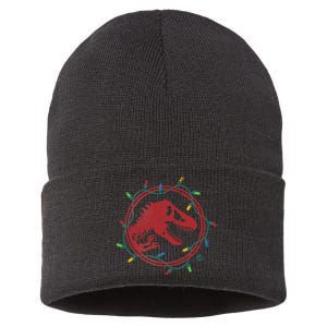 Christmas Lights Jurassic World TRex  Sustainable Knit Beanie