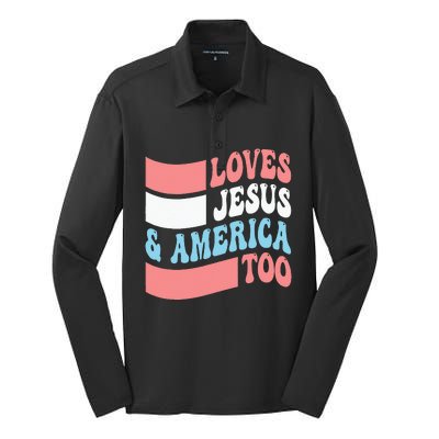 Christian Loves Jesus And America Too 4th Of July Silk Touch Performance Long Sleeve Polo