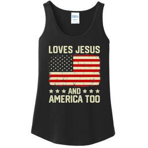 Christian Loves Jesus And America Too USA Patriotic Ladies Essential Tank