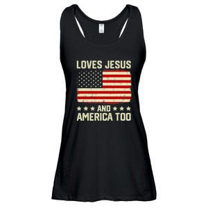 Christian Loves Jesus And America Too USA Patriotic Ladies Essential Flowy Tank