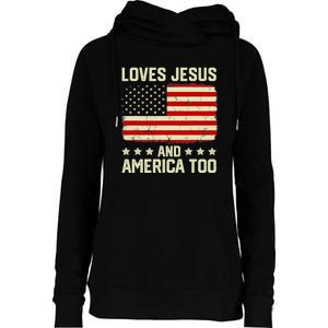 Christian Loves Jesus And America Too USA Patriotic Womens Funnel Neck Pullover Hood