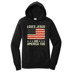 Christian Loves Jesus And America Too USA Patriotic Women's Pullover Hoodie