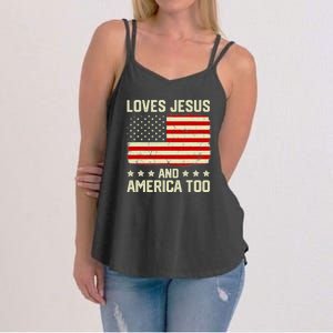 Christian Loves Jesus And America Too USA Patriotic Women's Strappy Tank