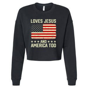 Christian Loves Jesus And America Too USA Patriotic Cropped Pullover Crew