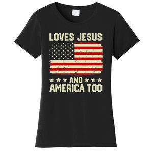 Christian Loves Jesus And America Too USA Patriotic Women's T-Shirt