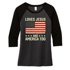 Christian Loves Jesus And America Too USA Patriotic Women's Tri-Blend 3/4-Sleeve Raglan Shirt