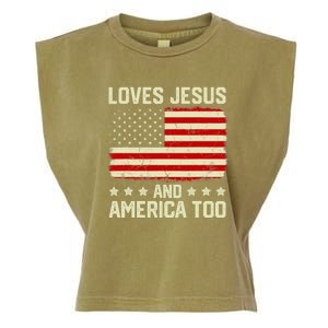 Christian Loves Jesus And America Too USA Patriotic Garment-Dyed Women's Muscle Tee