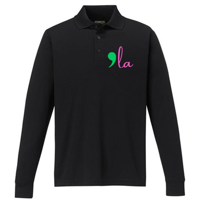 Comma La Kamala Harris 2024 President Comma La Performance Long Sleeve Polo