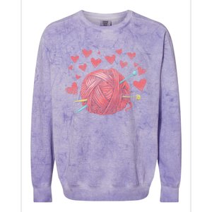 Crocheting Lover Knitter Crocheter Hearts Yarn Knitting Gift Colorblast Crewneck Sweatshirt