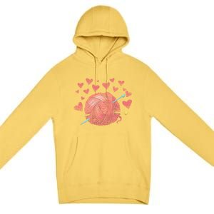 Crocheting Lover Knitter Crocheter Hearts Yarn Knitting Gift Premium Pullover Hoodie