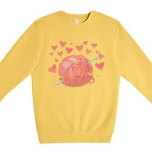 Crocheting Lover Knitter Crocheter Hearts Yarn Knitting Gift Premium Crewneck Sweatshirt