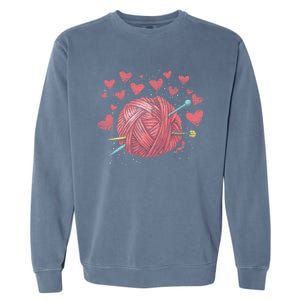 Crocheting Lover Knitter Crocheter Hearts Yarn Knitting Gift Garment-Dyed Sweatshirt