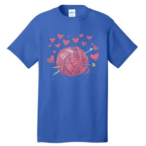 Crocheting Lover Knitter Crocheter Hearts Yarn Knitting Gift Tall T-Shirt