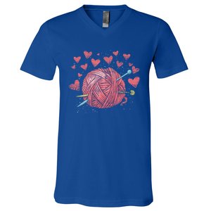 Crocheting Lover Knitter Crocheter Hearts Yarn Knitting Gift V-Neck T-Shirt