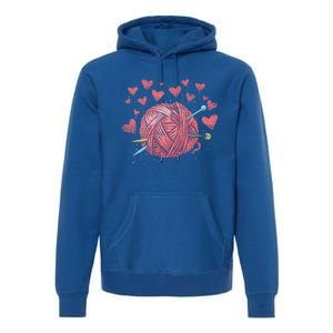 Crocheting Lover Knitter Crocheter Hearts Yarn Knitting Gift Premium Hoodie