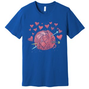 Crocheting Lover Knitter Crocheter Hearts Yarn Knitting Gift Premium T-Shirt