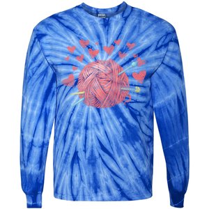 Crocheting Lover Knitter Crocheter Hearts Yarn Knitting Gift Tie-Dye Long Sleeve Shirt