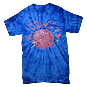 Crocheting Lover Knitter Crocheter Hearts Yarn Knitting Gift Tie-Dye T-Shirt