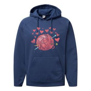 Crocheting Lover Knitter Crocheter Hearts Yarn Knitting Gift Performance Fleece Hoodie