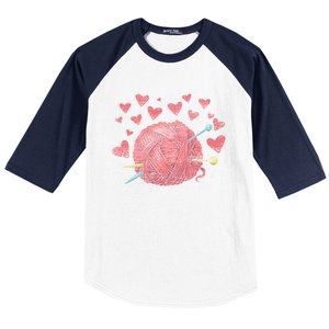 Crocheting Lover Knitter Crocheter Hearts Yarn Knitting Gift Baseball Sleeve Shirt