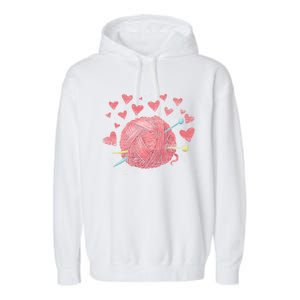 Crocheting Lover Knitter Crocheter Hearts Yarn Knitting Gift Garment-Dyed Fleece Hoodie