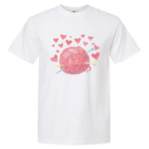 Crocheting Lover Knitter Crocheter Hearts Yarn Knitting Gift Garment-Dyed Heavyweight T-Shirt