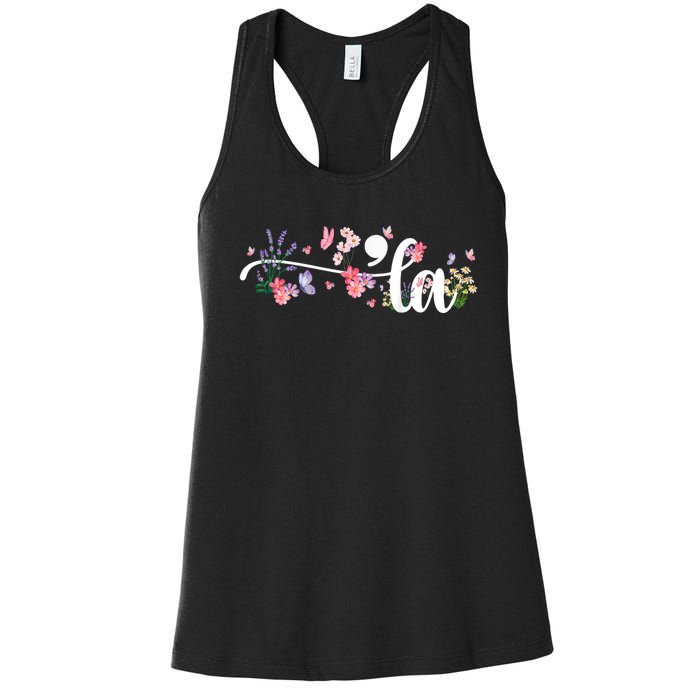 Comma La Kamala Harris Vintage Floral Feminine President Women's Racerback Tank