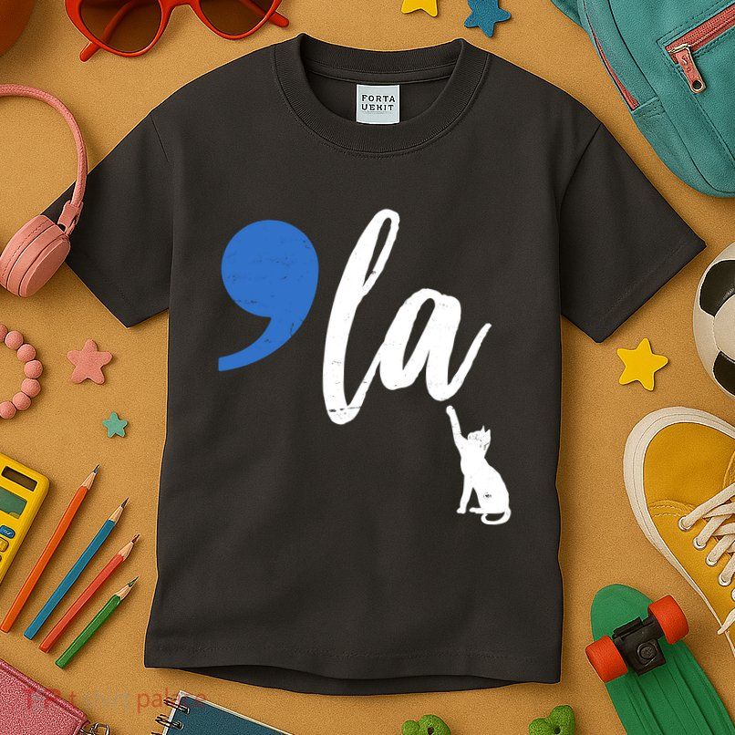 Comma La Kamala Harris Childless Cat Lady Kids T-Shirt