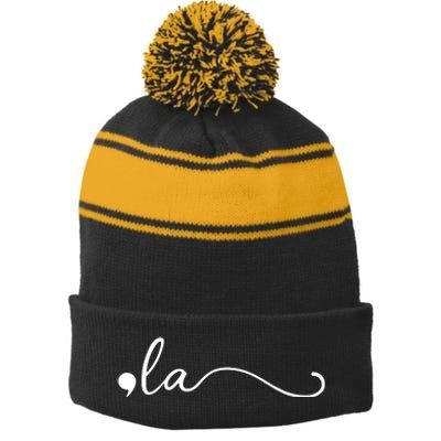 Comma La Kamala Harris Stripe Pom Pom Beanie