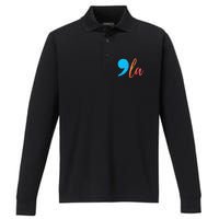 Comma La (Kamela Harris) Election 2024 President Performance Long Sleeve Polo