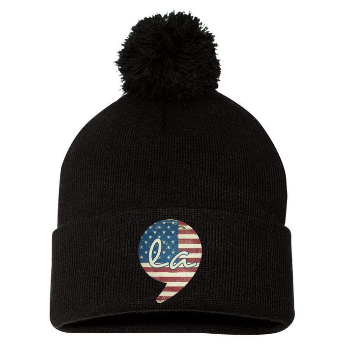 Comma La Kamala Harris For President 2024 Election Comma La Pom Pom 12in Knit Beanie