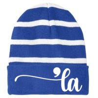 Comma La Kamala Harris Election Striped Beanie with Solid Band