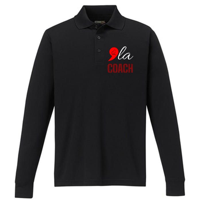 Comma La Kamala Harris Tim Walz Coach 2024 La Comma Performance Long Sleeve Polo