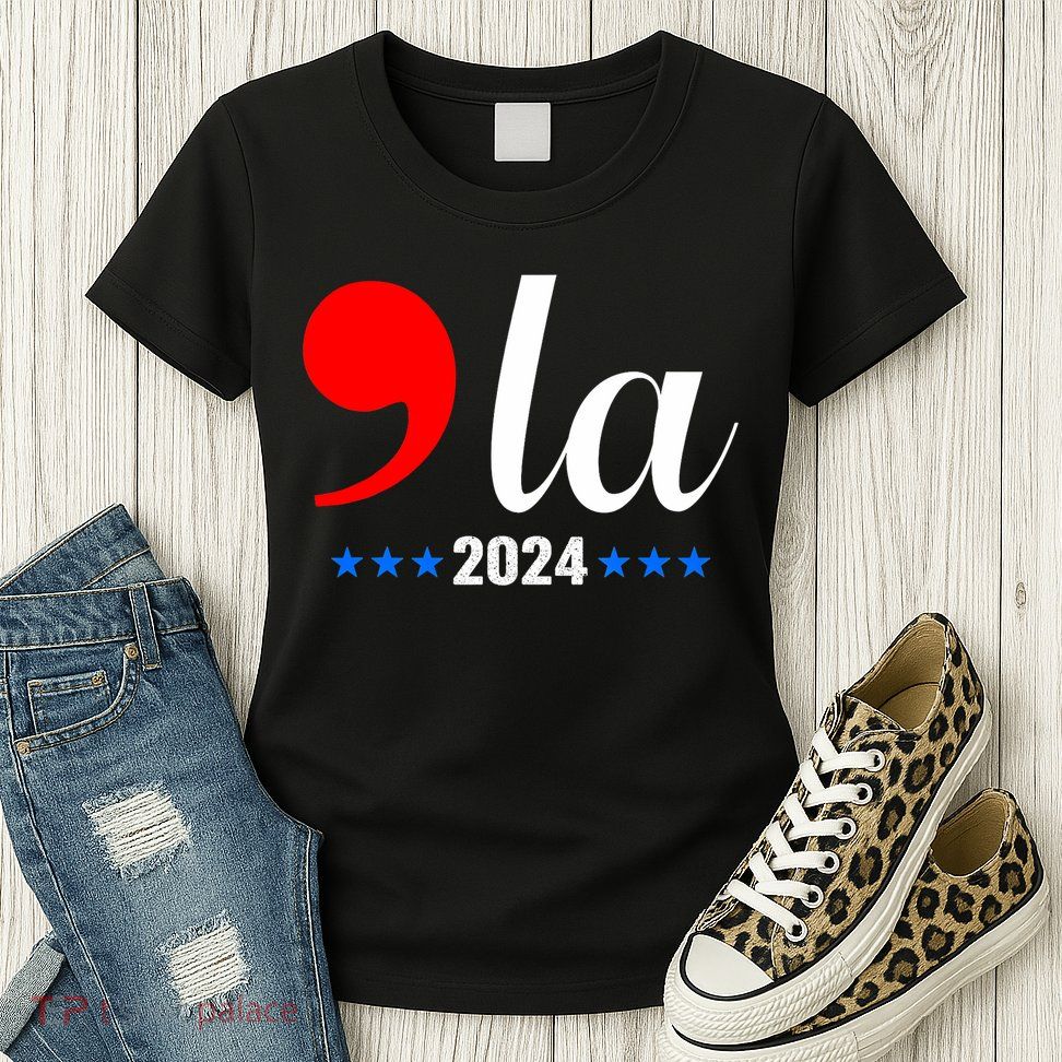 Comma + La Kamala Harris For President 2024 Election Womens T-Shirt
