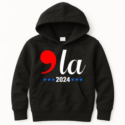 Comma + La Kamala Harris For President 2024 Election Kids Hoodie