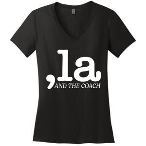 Comma La Kamala Harris Tim Walz Coach 2024 La Comma Women's V-Neck T-Shirt