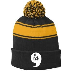 Comma La Kamala Harris For President 2024 Election Pocket Logo Stripe Pom Pom Beanie