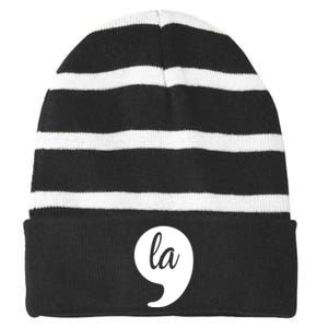 Comma La Kamala Harris For President 2024 Election Pocket Logo Striped Beanie with Solid Band