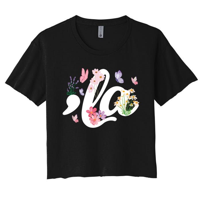 Comma La Kamala Harris Vintage Floral Feminine President Women's Crop Top Tee