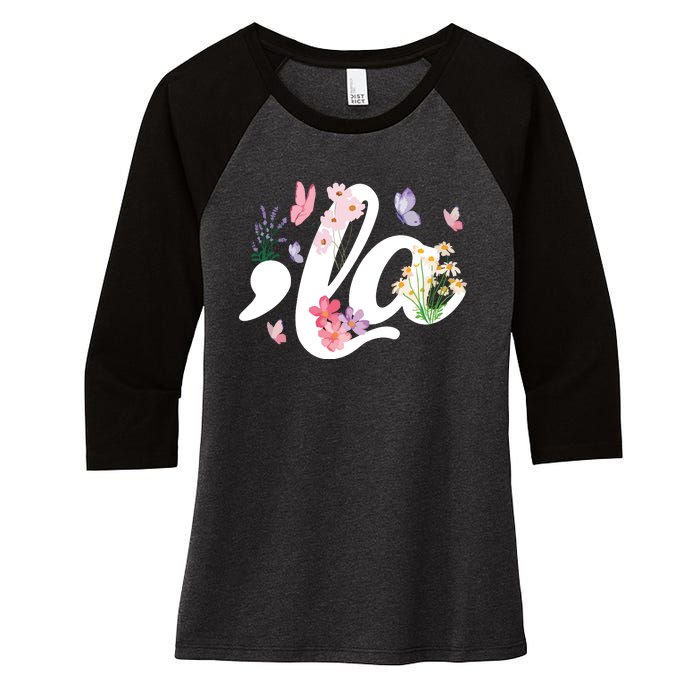 Comma La Kamala Harris Vintage Floral Feminine President Women's Tri-Blend 3/4-Sleeve Raglan Shirt