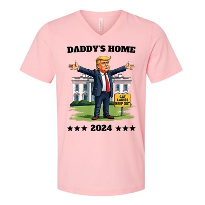 Cat Ladies Keep Out DaddyS Home Funny Trump President V-Neck T-Shirt