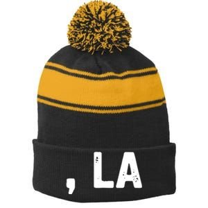 Comma La Kamala Harris Joe Biden 2024 Democrat Stripe Pom Pom Beanie