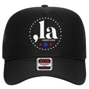 Comma La Kamala Harris For President 2024 Funny Kamala Us High Crown Mesh Back Trucker Hat