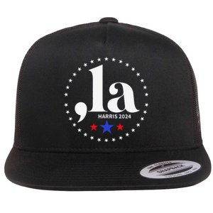 Comma La Kamala Harris For President 2024 Funny Kamala Us Flat Bill Trucker Hat