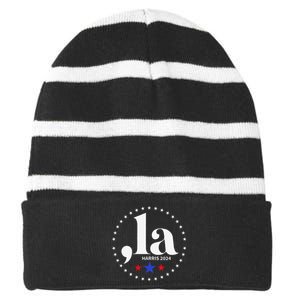 Comma La Kamala Harris For President 2024 Funny Kamala Us Striped Beanie with Solid Band