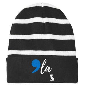 Comma +  La Kamala Harris Vote For Childless Cat Ladies Striped Beanie with Solid Band