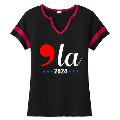 Comma + La Kamala Harris For President 2024 Election Ladies Halftime Notch Neck Tee