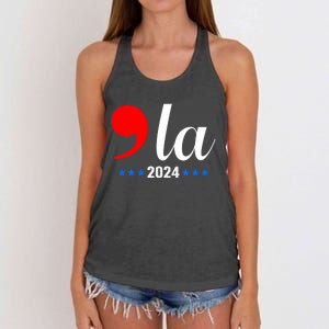 Comma + La Kamala Harris For President 2024 Election Women's Knotted Racerback Tank